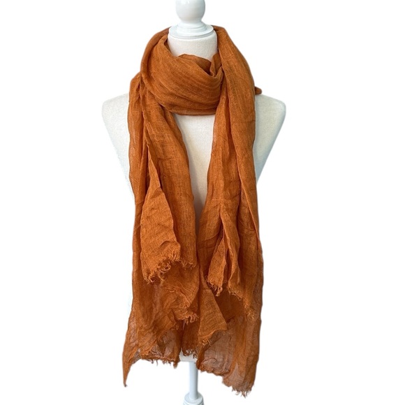 Zara Linen Scarf Deep Orange NWT - Picture 2 of 9